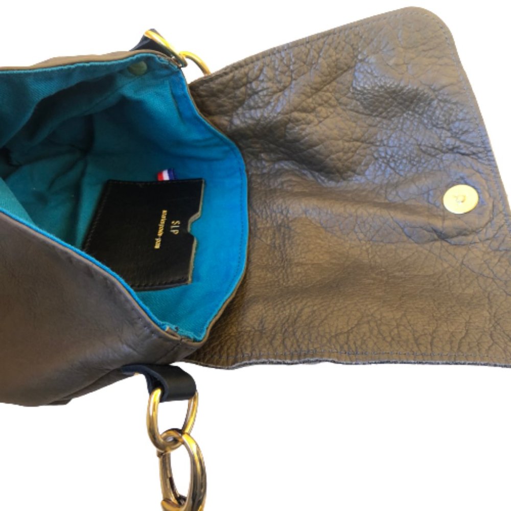Sous les Pavés Paris SLP Green Lambskin Handbag Crossbody Web Strap Bronze Cat - Picture 9 of 15